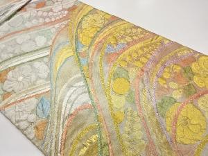 ふくれ織曲線に辻が花・花々模様織出し袋帯